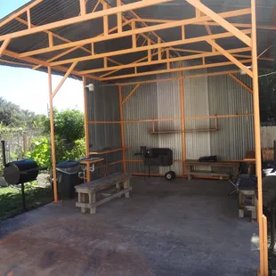 BBQ Area with Picnic Tables for Outdoor Grilling and Dining