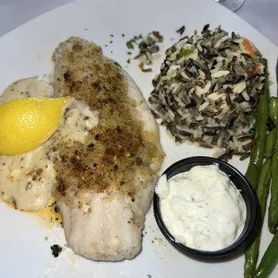baked walleye with &quot;wild rice&quot;