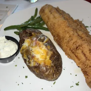 fried walleye with baked potato