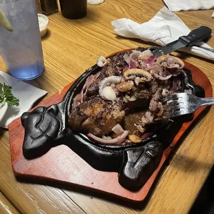 The best 16oz Ribeye Steak in the A.V. Priced right! you have to get the skillet option!