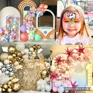 Face painting backdrops balloons marquees