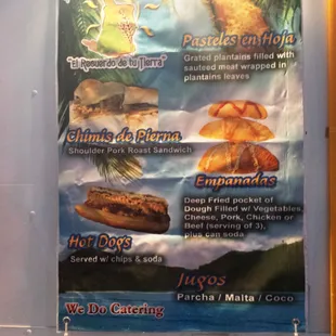 a menu on a wall