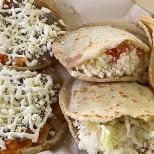 Picadas (left) Gorditas(center) tacos (right)