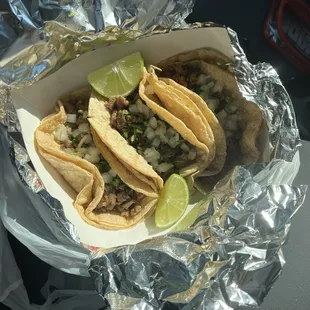 Steak and chorizo tacos