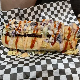 a hot dog with coleslaw