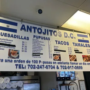 the menu of the restaurant