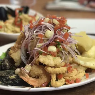 Fried seafood for two. Huge plate.
