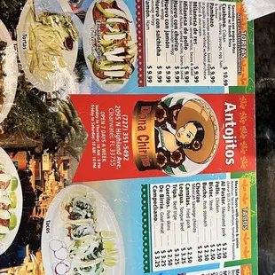 a menu for a mexican restaurant