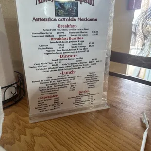 Menu and specials are on the wall.