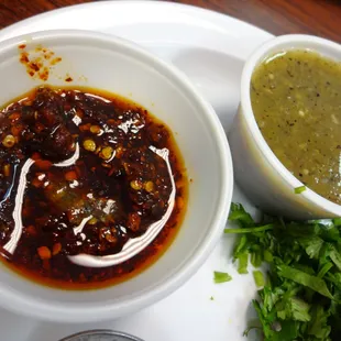 a bowl of chili and a bowl of soup
