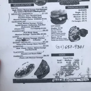 a menu for a mexican restaurant