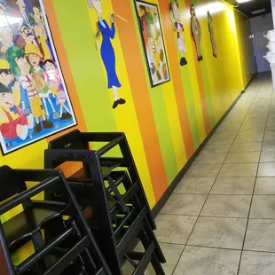 a hallway in a restaurant