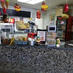the counter of a fast food restaurant
