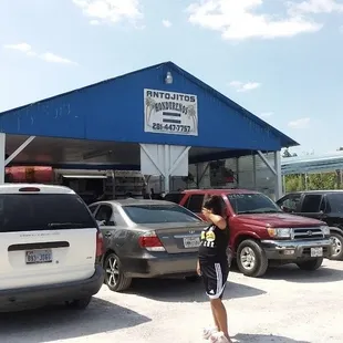 a woman in a parking lot