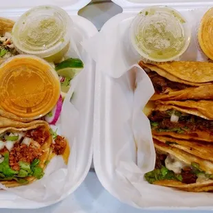 Chicken, Pastor &amp; Chorizo tacos and the Quesabirrias (Birria tacos)