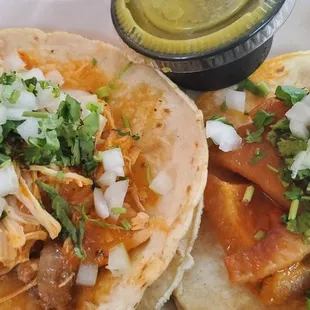 Chicharron and chicken tacos