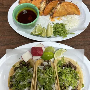 Top: quesabirria tacos Bottom: beef tacos