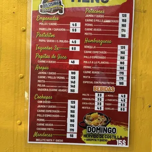 Menu with prices/ menu con precios