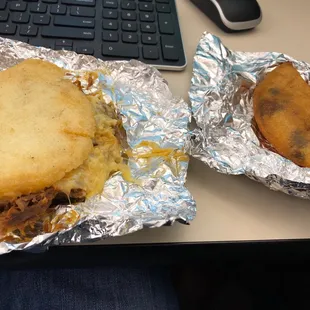 Arepa and empanada to go