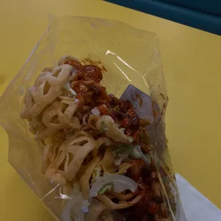 Tostilokos Cueritos (pig skin) with pin wheel chips