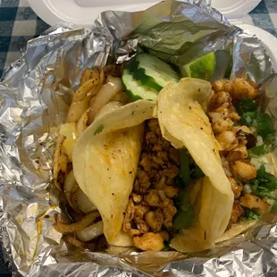 Chicken Taco left and Shrimp Taco right