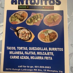 a menu for a mexican restaurant