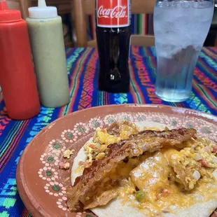 Migas taco con bacon  y mi cocota