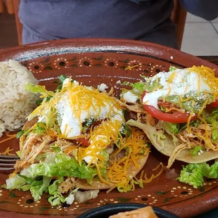 Tostada Plate w/ shredded chicken, minus onions and cilantro