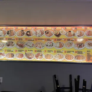 a menu on the wall