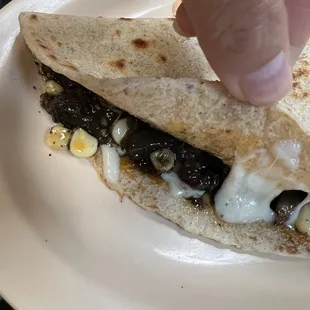 Huitlacoche in a corn quesadilla! I love this quesadilla.