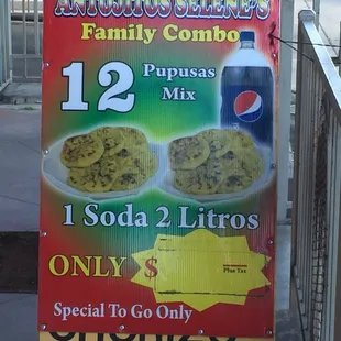 12 Pupusas (beans, chicharrón,cheese) for $20