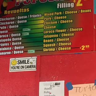 Pupusas $2 each (some exceptions)