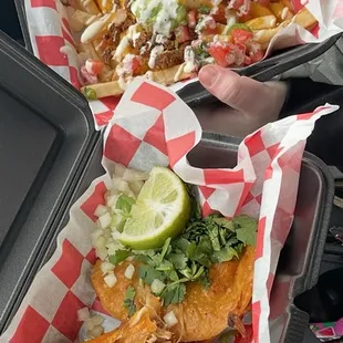 birria tacos and loaded fries