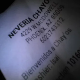 Receipt from The Neveria Chay&apos;os