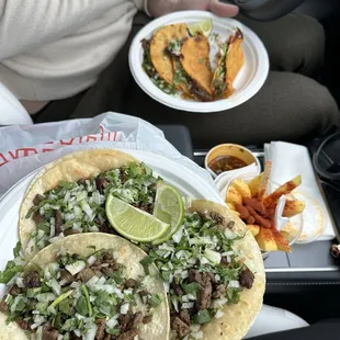 Asada Tacos, Birria Tacos, Consume, and Mango