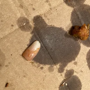 a burnt piece of pizza