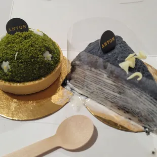matcha marron tart, hokkaido milk