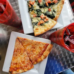 two slices of pizza and a drink