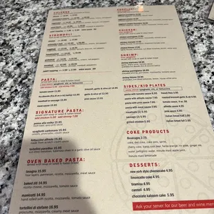 Back of menu