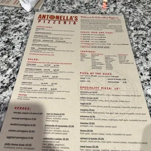 Front of menu