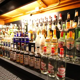 a row of liquor bottles