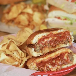 a sandwich and chips