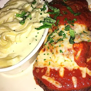 Eggplant Parmesan with a side of alfredo