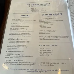 Brunch menu