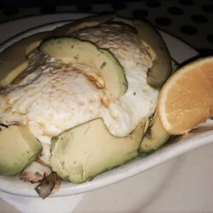 Paddock Lake Skillet breakfast with avocados added.