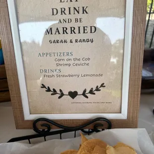 Custom appetizer wedding menu.