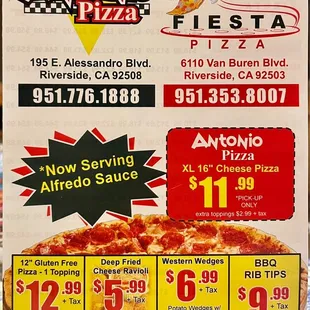 Antonio Pizza Menu