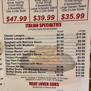 Antonio Pizza Menu