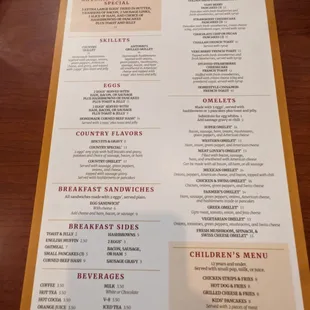 Breakfast Menu as of 4/12/23