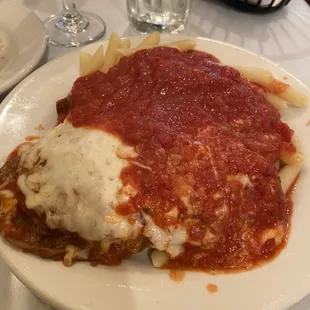 Mamma Mia that&apos;s a nice eggplant parm for under $15.00 w ziti